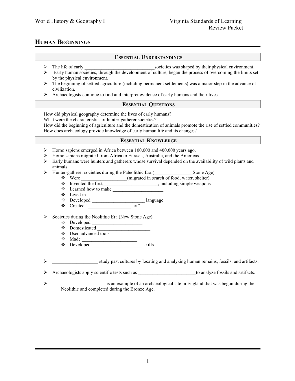 World History & Geography Ivirginia Standards of Learning