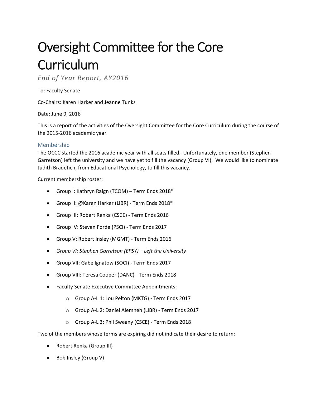 Oversight Committee for the Core Curriculum