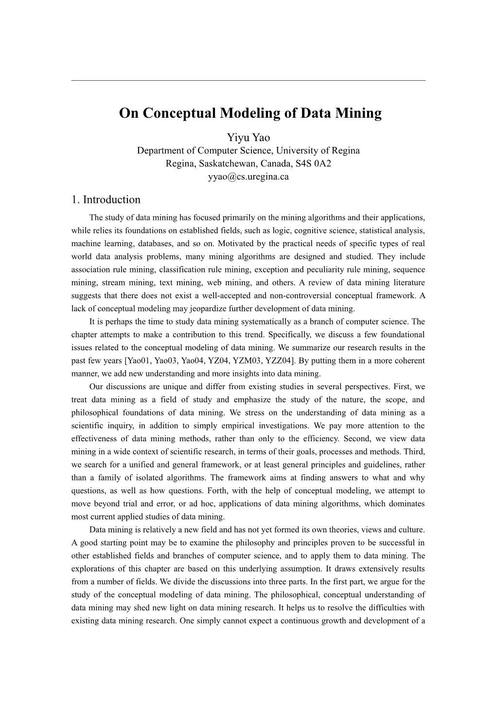Concepual Modeling of Data Mining