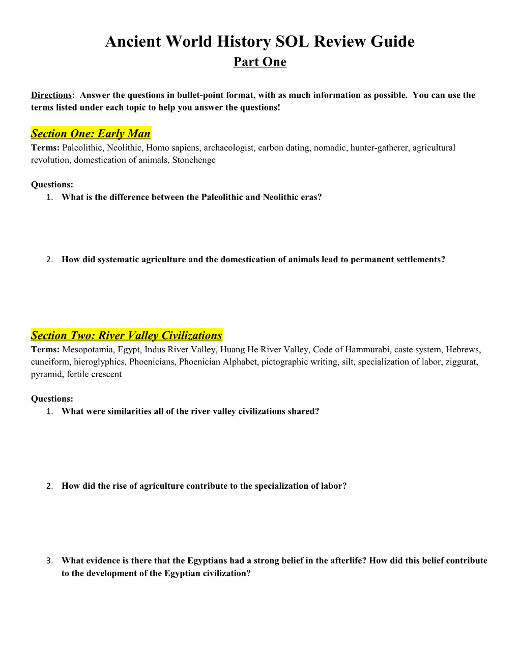 Ancient World History SOL Review Guide