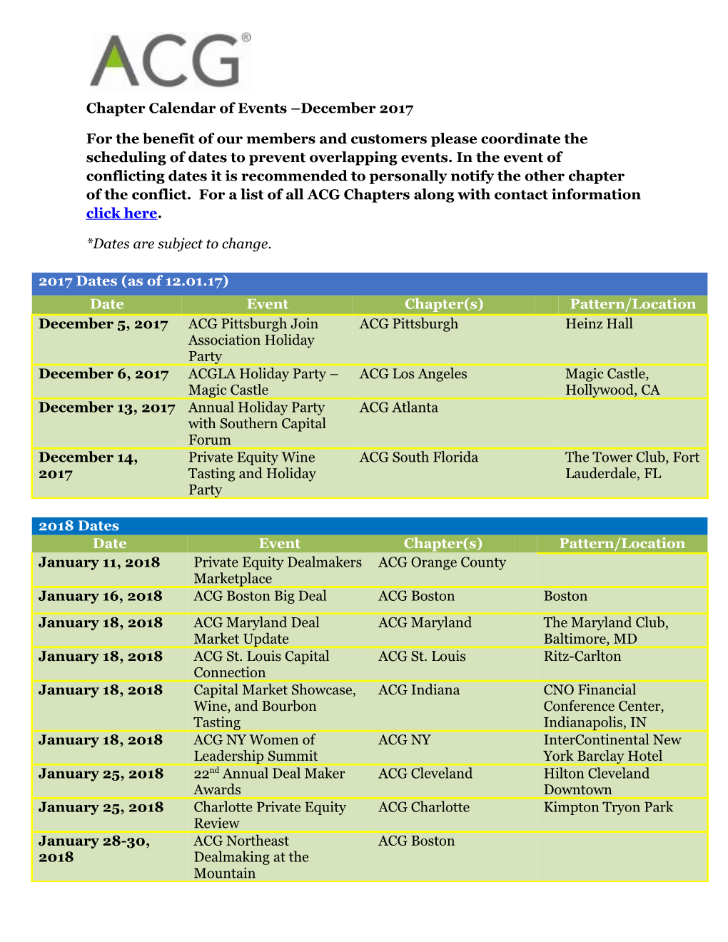 Chapter Calendar of Events December2017