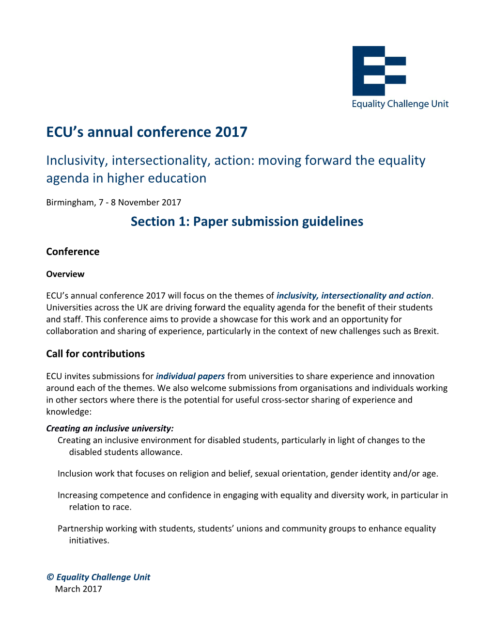 ECU S Annual Conference 2017