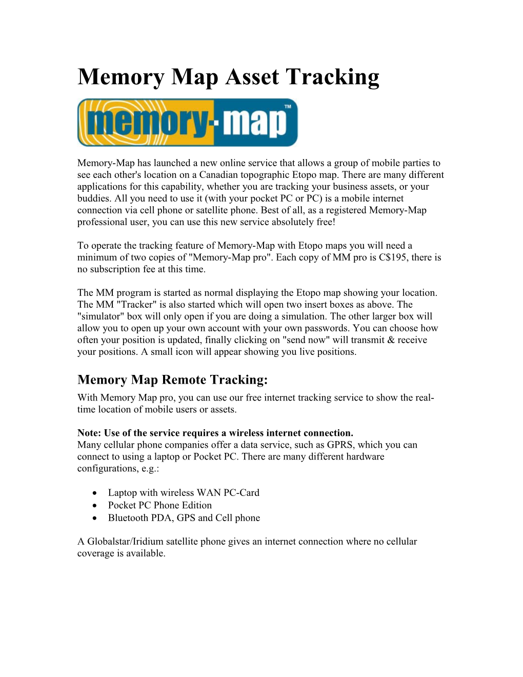 Memory Map Asset Tracking