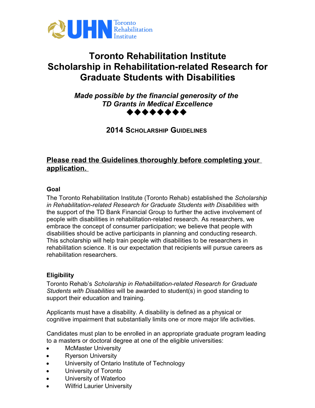 TRI Scholarship Guidelines 2014 2015