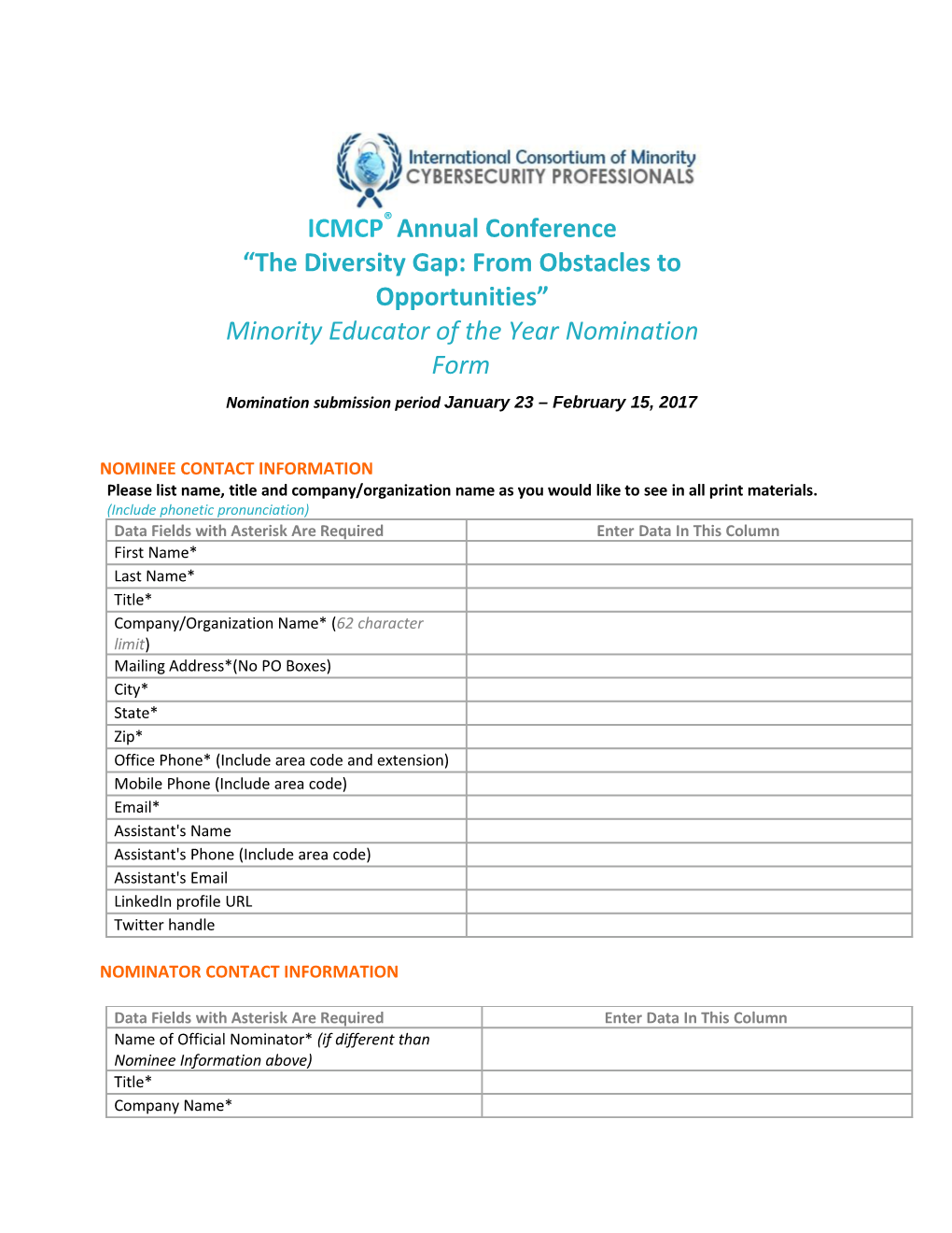 ISE North America 2012 EXECUTIVE CATEGORY NOMINATION FORM