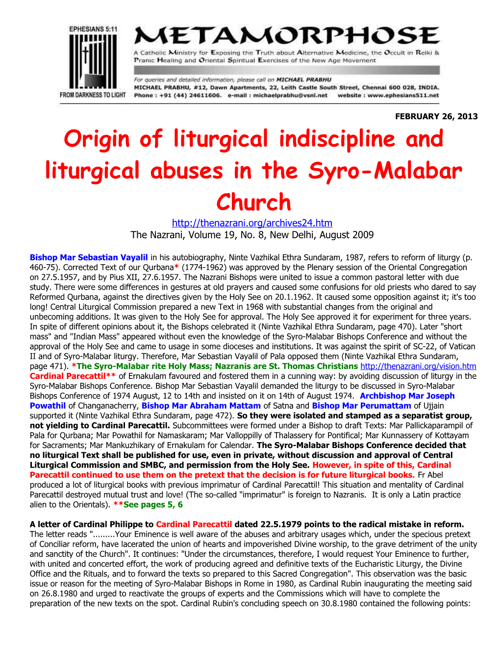 Origin of Liturgical Indiscipline and Liturgical Abuses in the Syro-Malabar Church