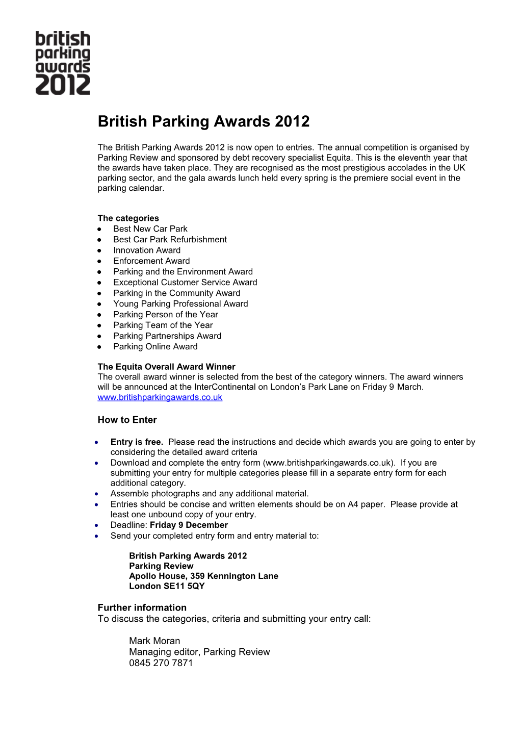 British Parking Awards 2012