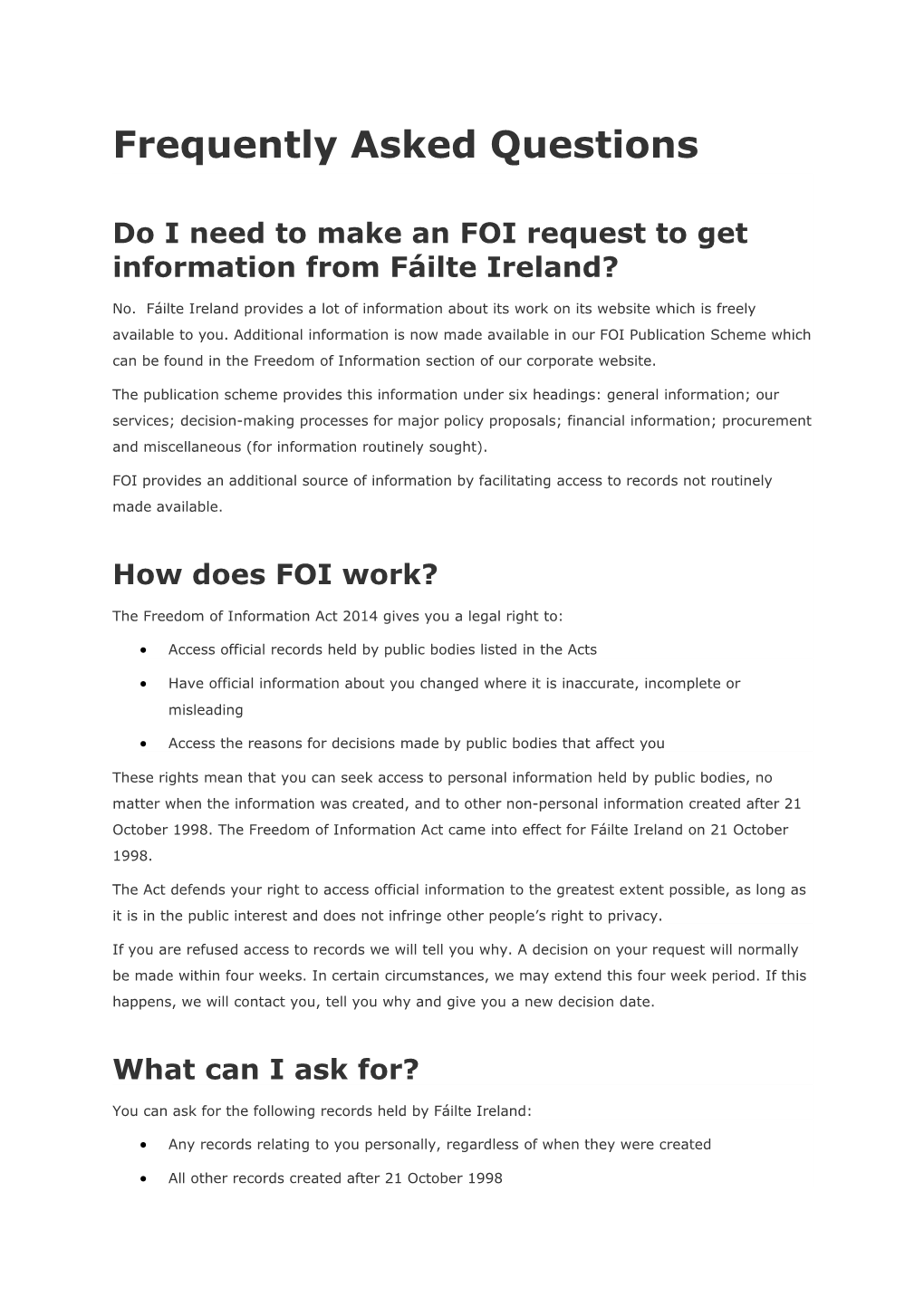 Do I Need to Make an FOI Request to Get Information from Fáilte Ireland?