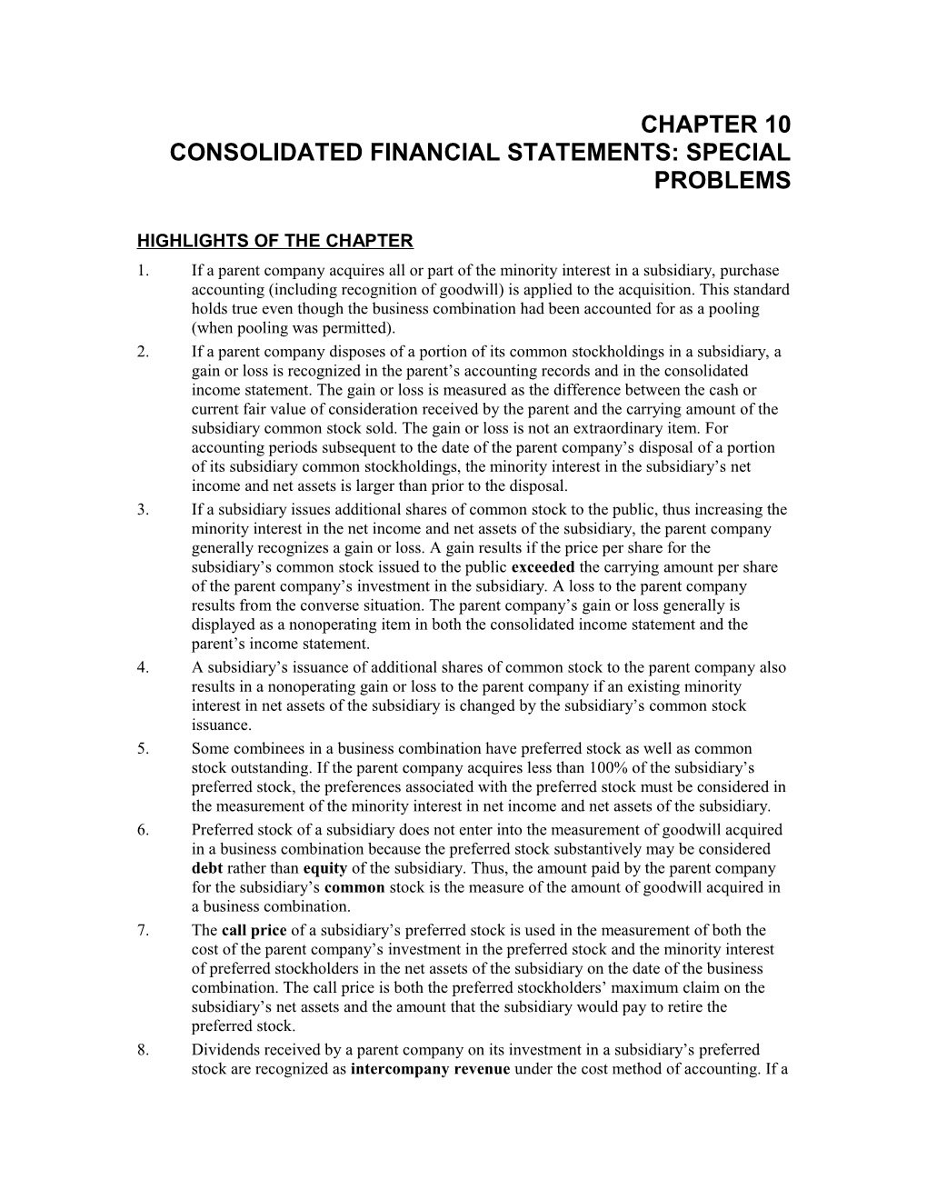 Consolidated Financial Statements: Special Problems