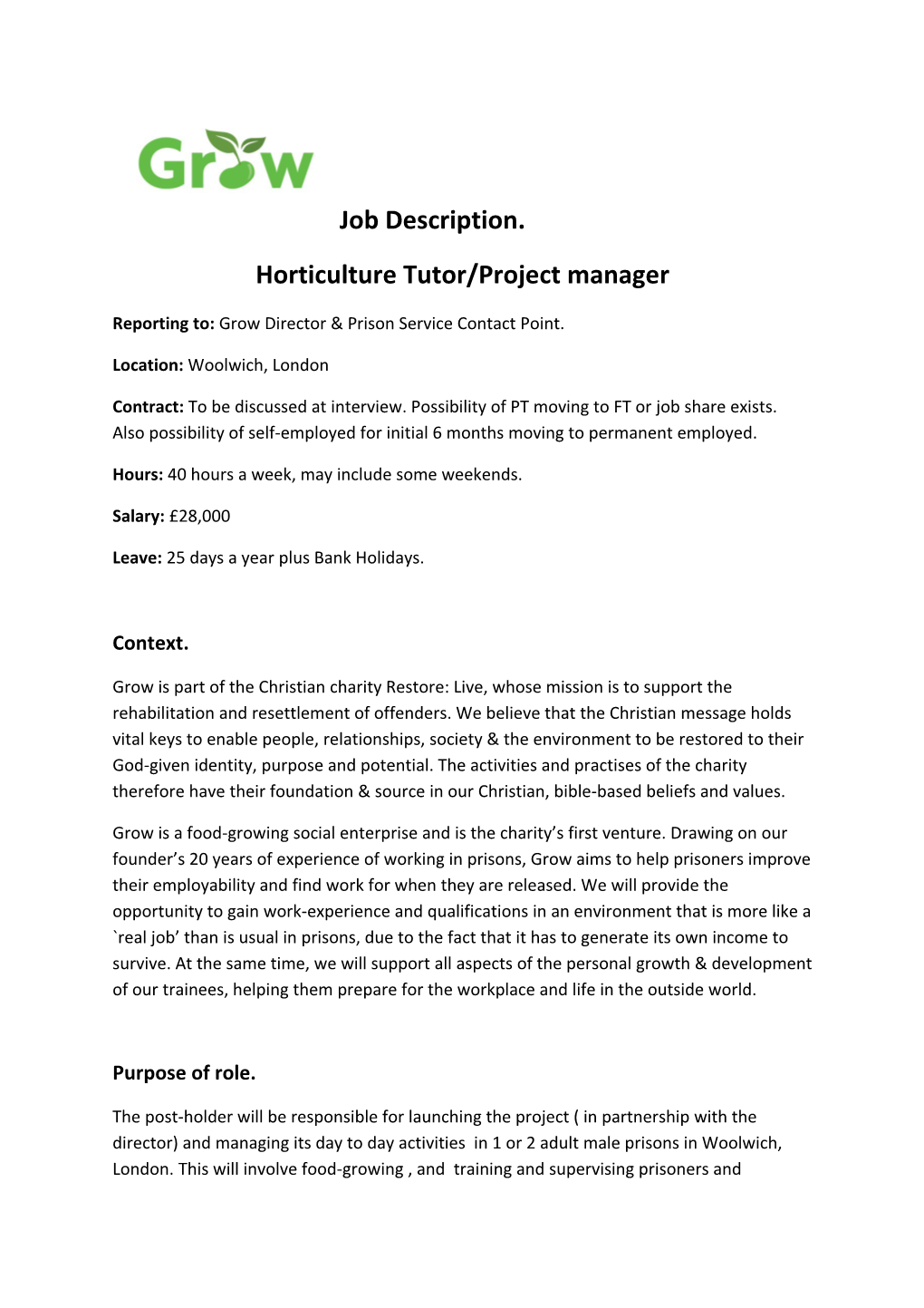 Horticulture Tutor/Project Manager