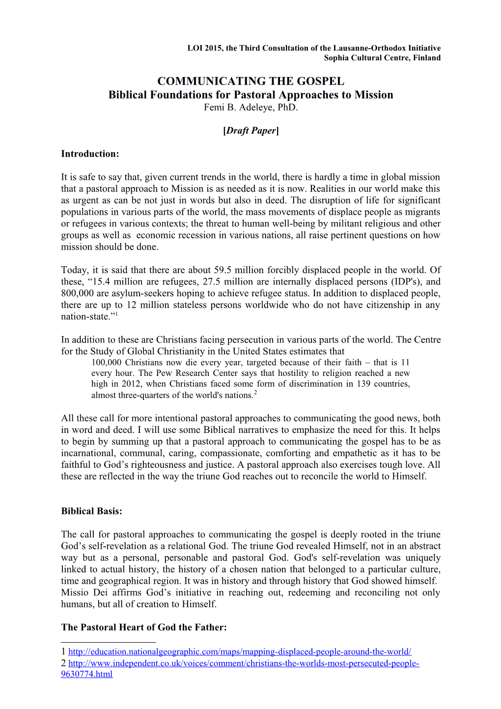 LOI 2015, the Third Consultation of the Lausanne-Orthodox Initiative