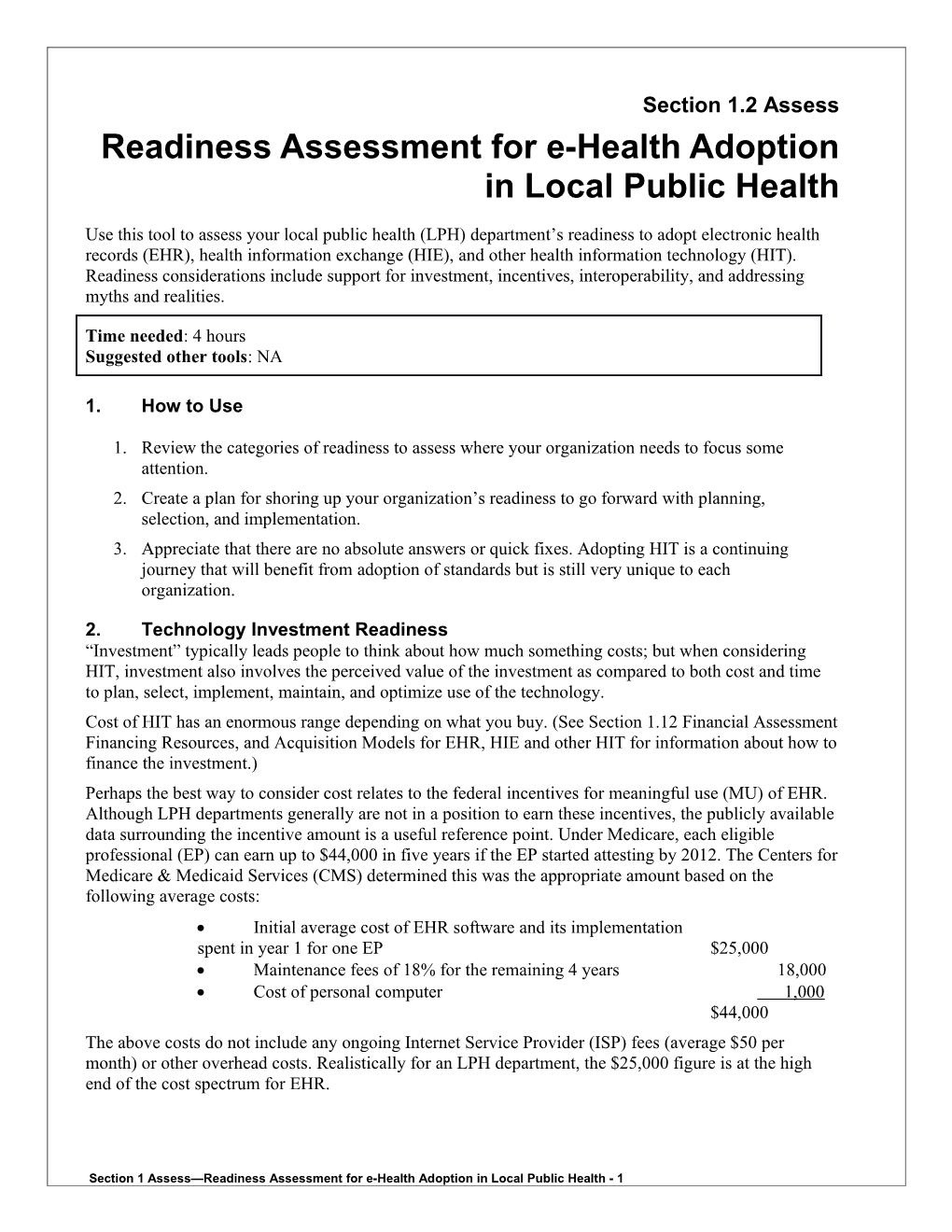 1 Readiness Assessment for Ehealth Adoption in Local Public Health