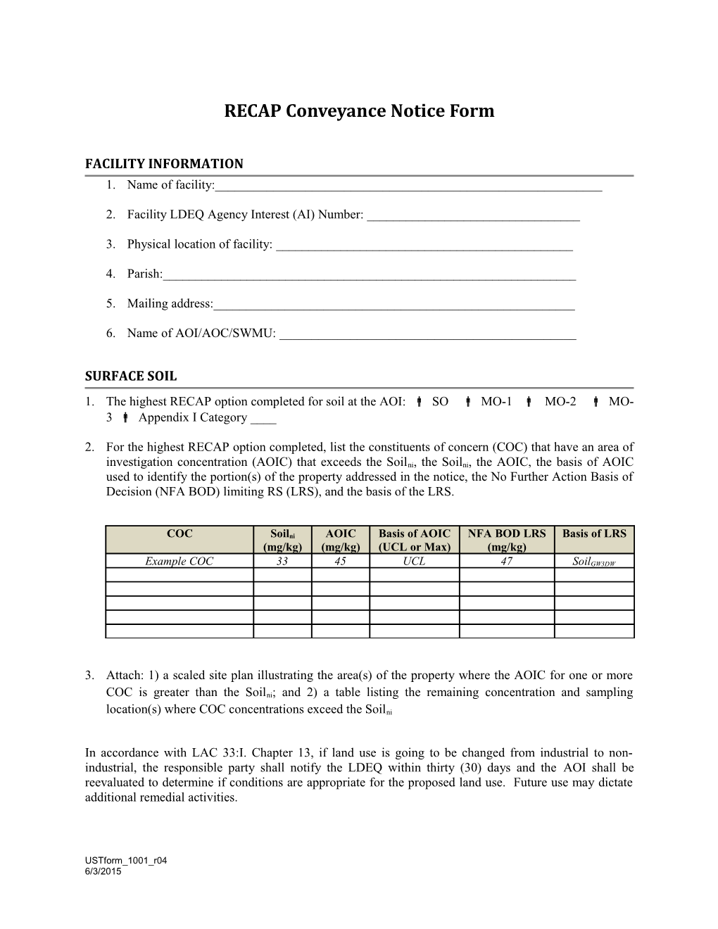 RECAP Conveyance Notice Form