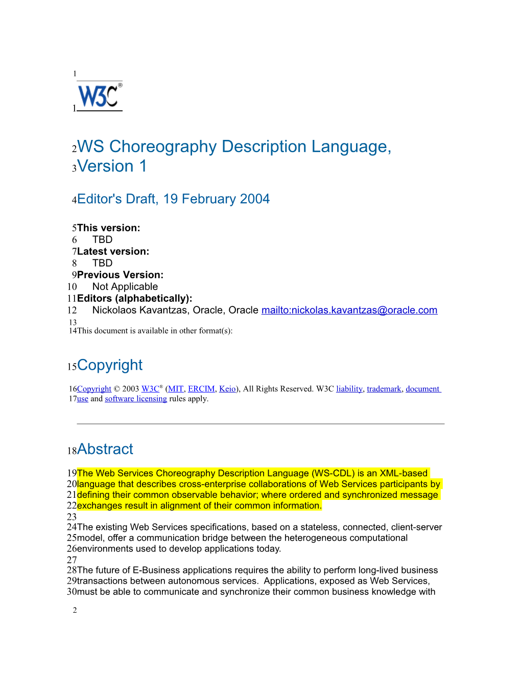 WS Choreography Description Language, Version 1