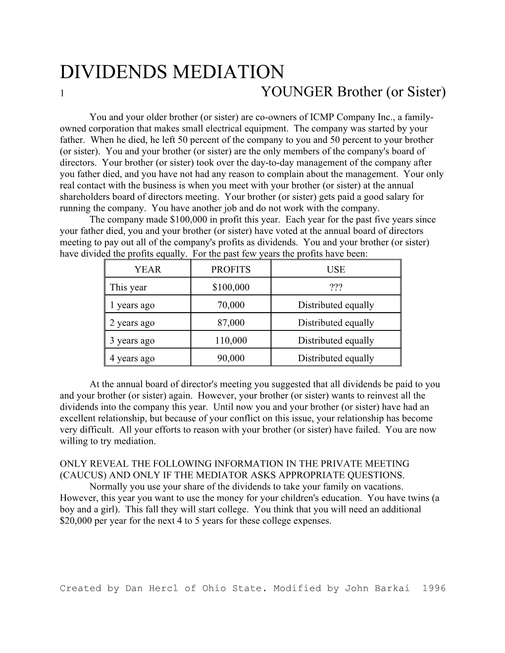 Dividends Mediation