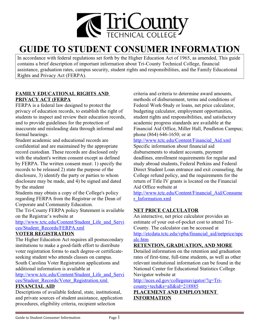 Guide to Student Consumer Information