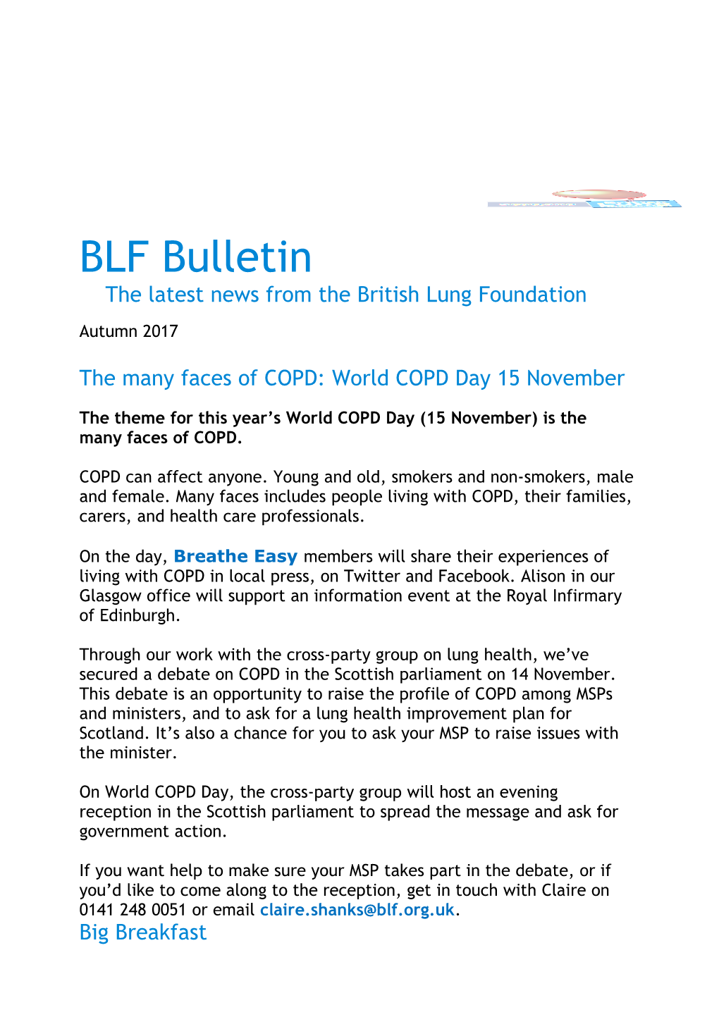 BLF Bulletin the Latest News from the British Lung Foundation