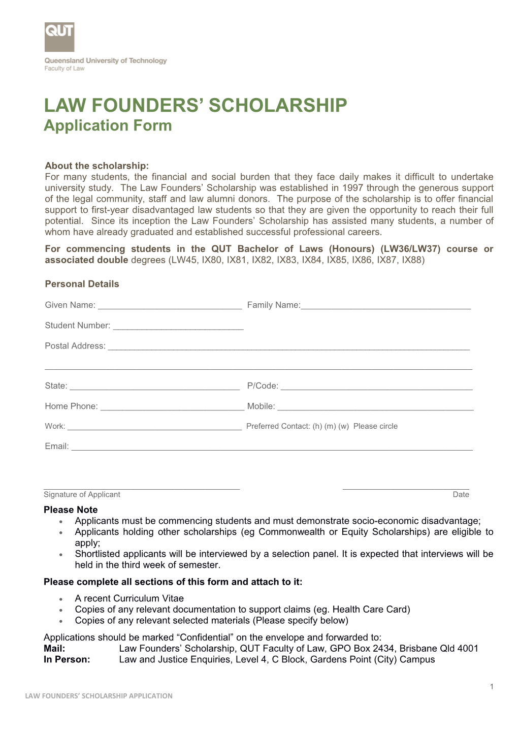 Law Founders Scholarship Application
