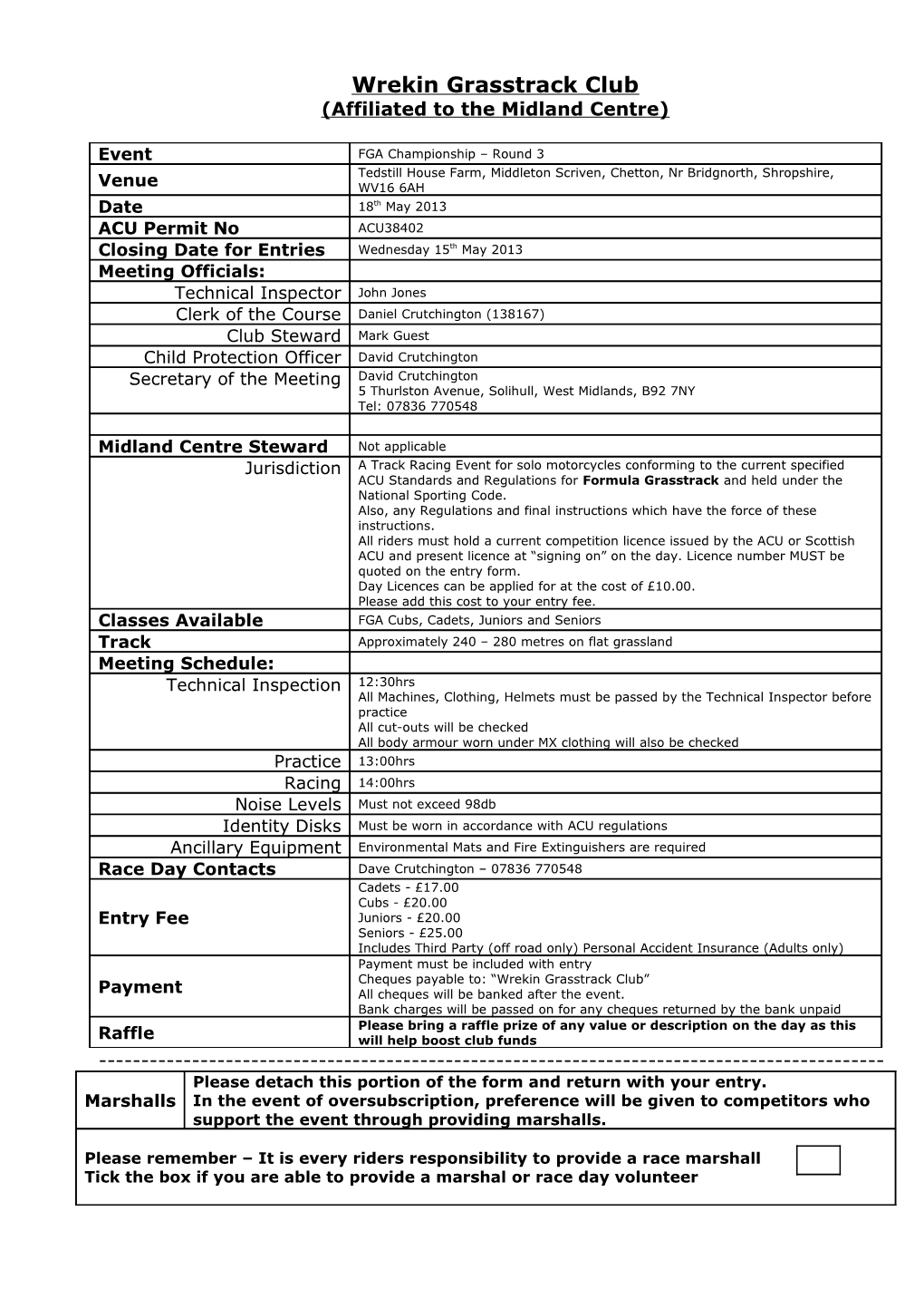 Wrekin Bantam Grasstrack Club