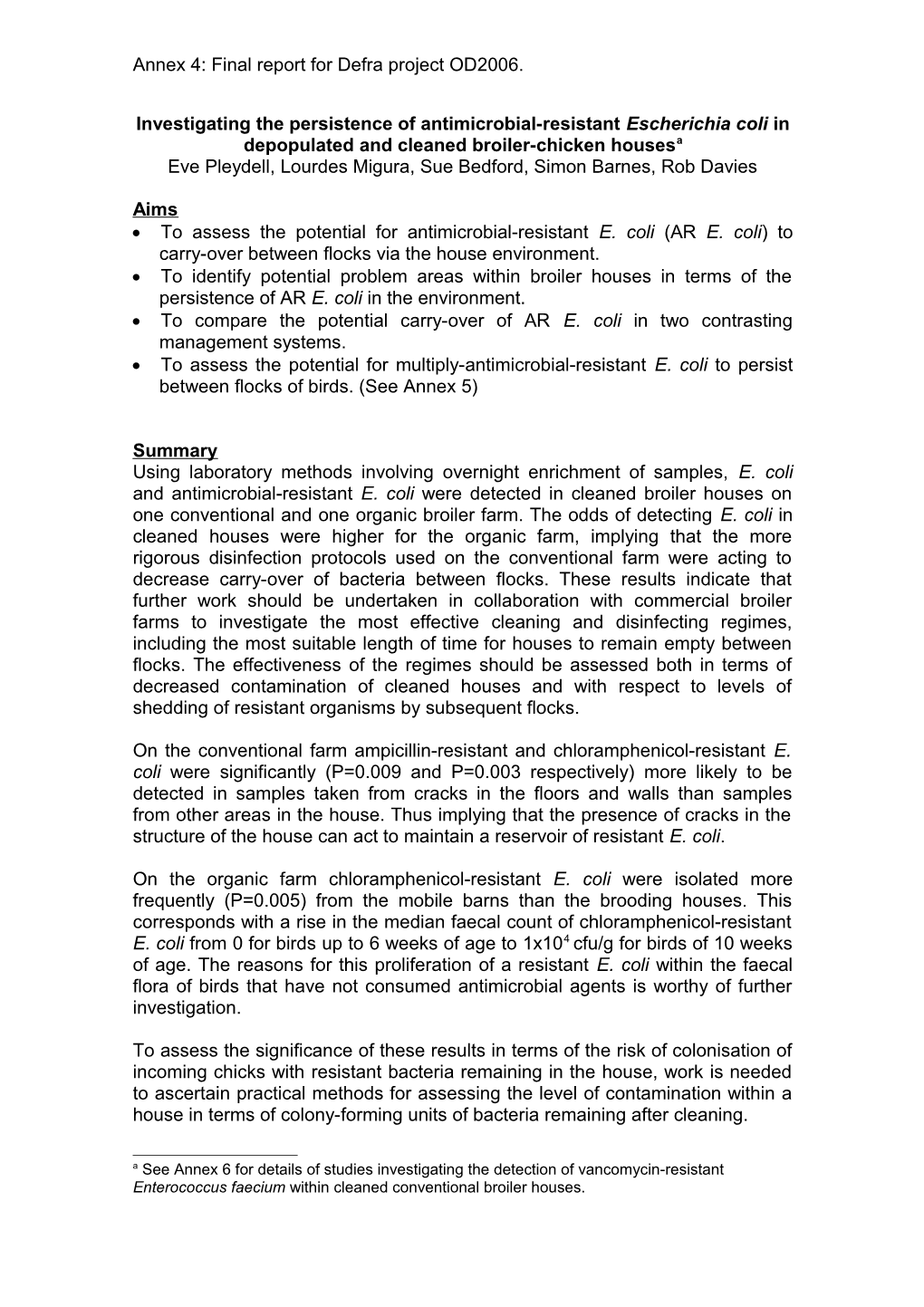 Annex 4: Final Report for Defra Project OD2006