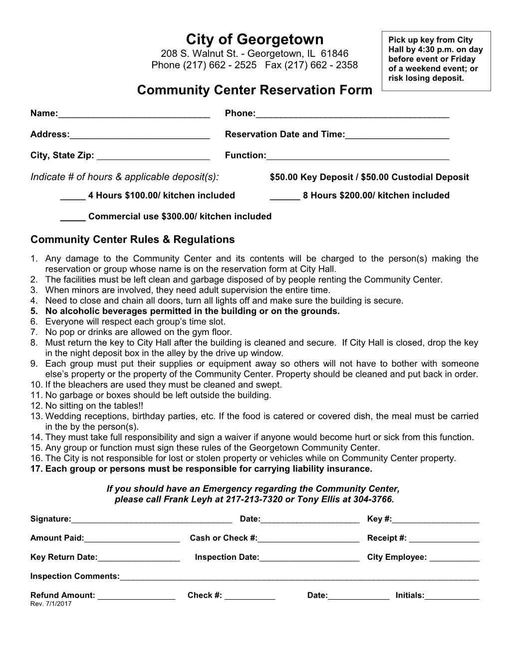 Community Center Reservation Form
