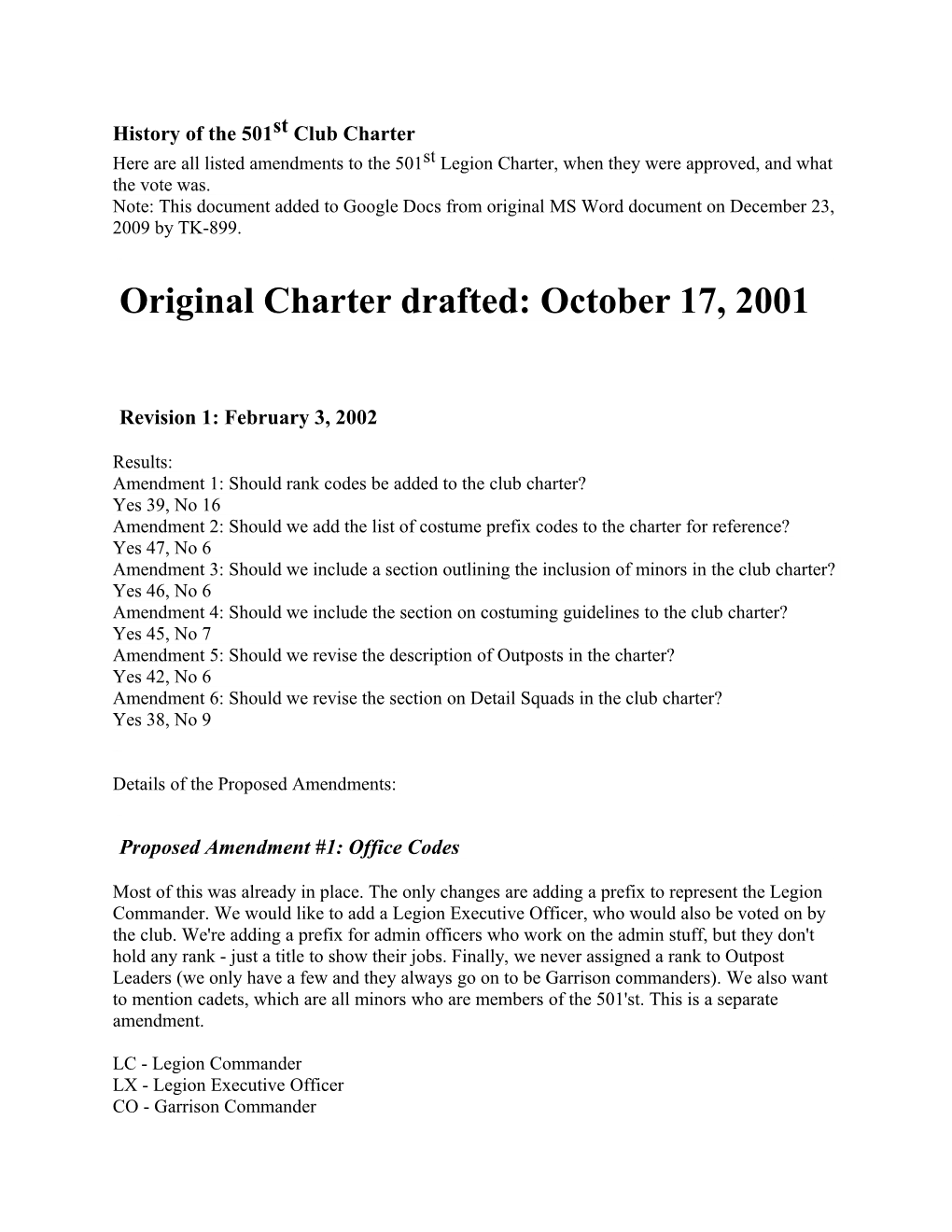 501St Legion: Evolution of the Charter