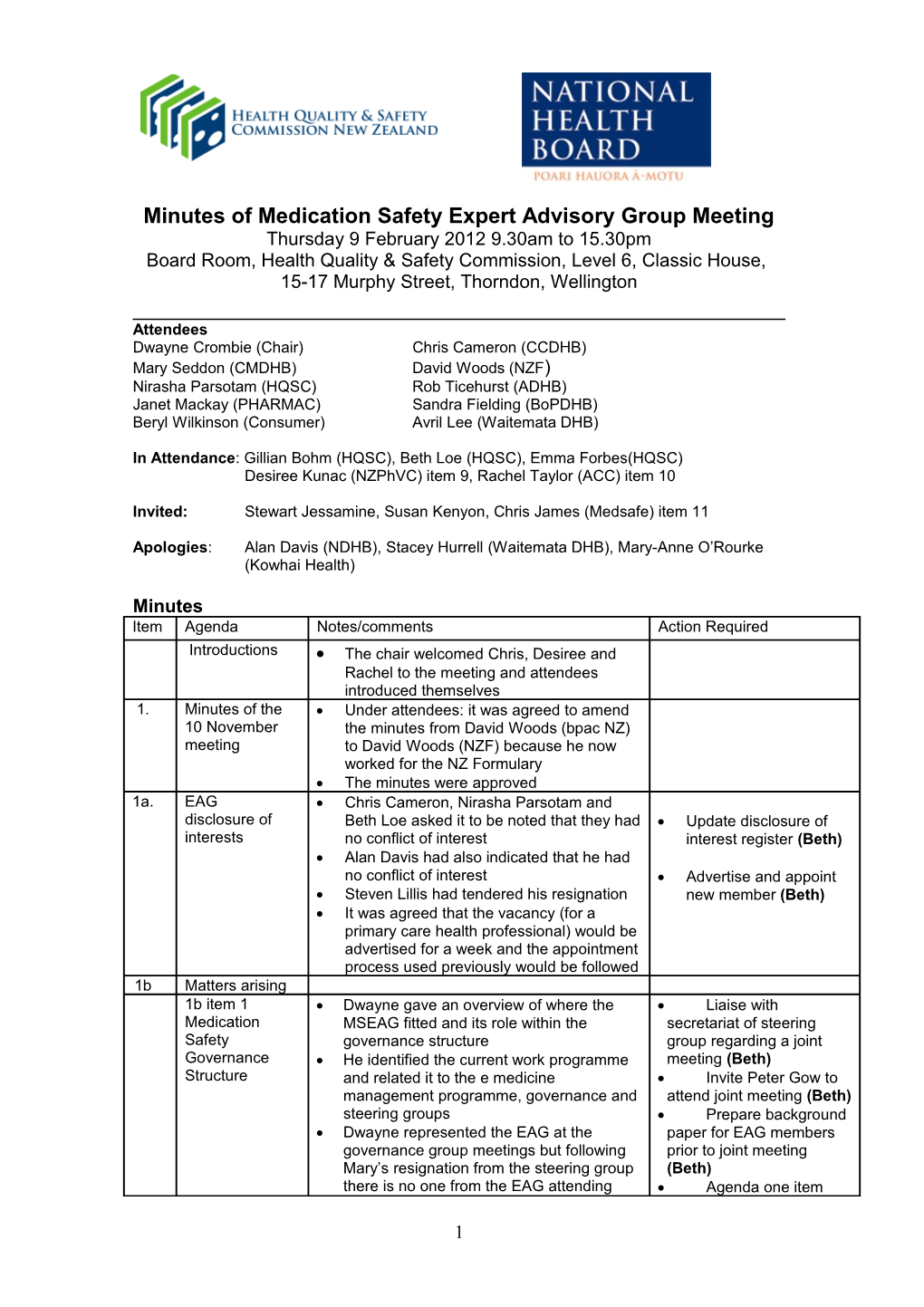 Minutes of Medication Safety Expert Advisory Groupmeeting