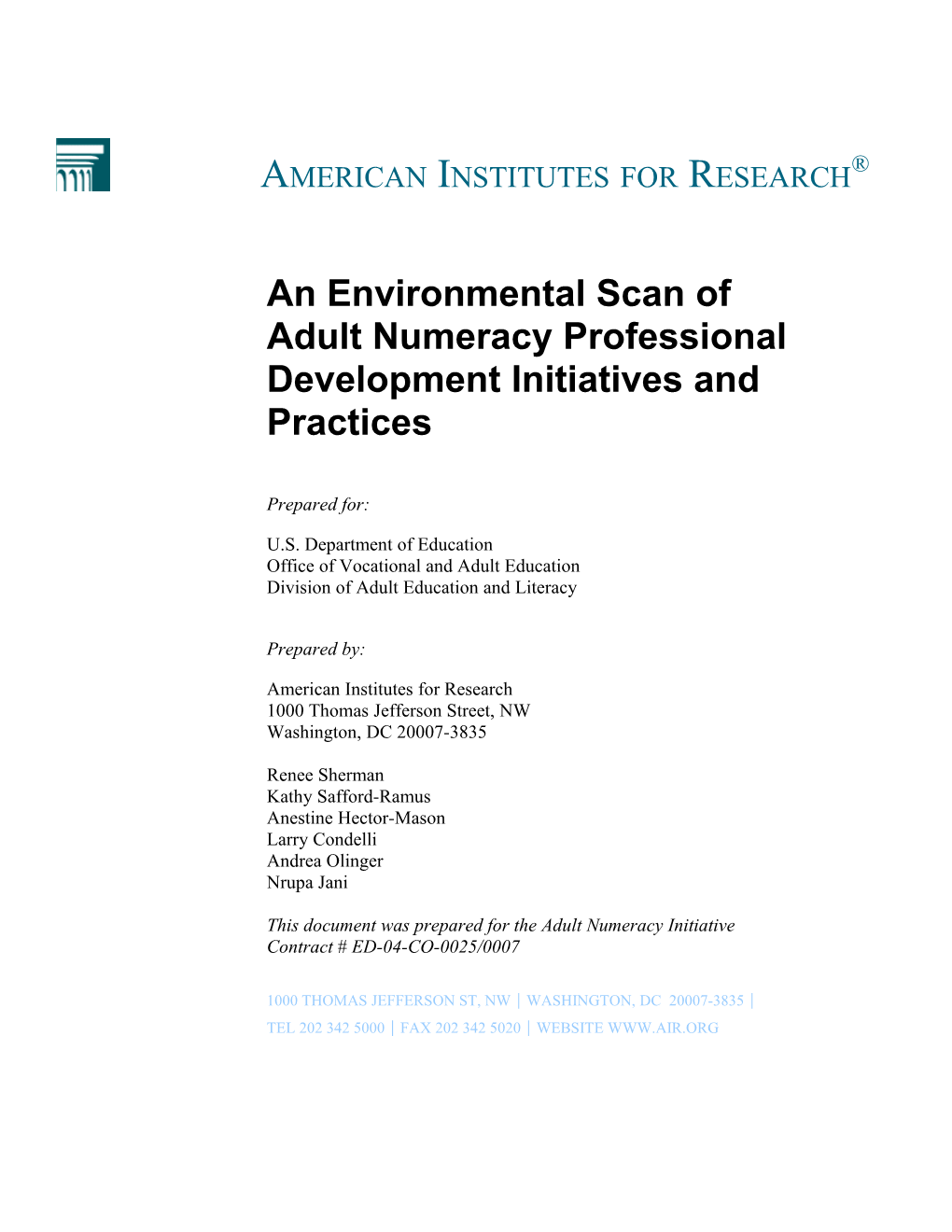 An Environmental Scan of Adult Numeracy Professional Development Initiatives and Practices