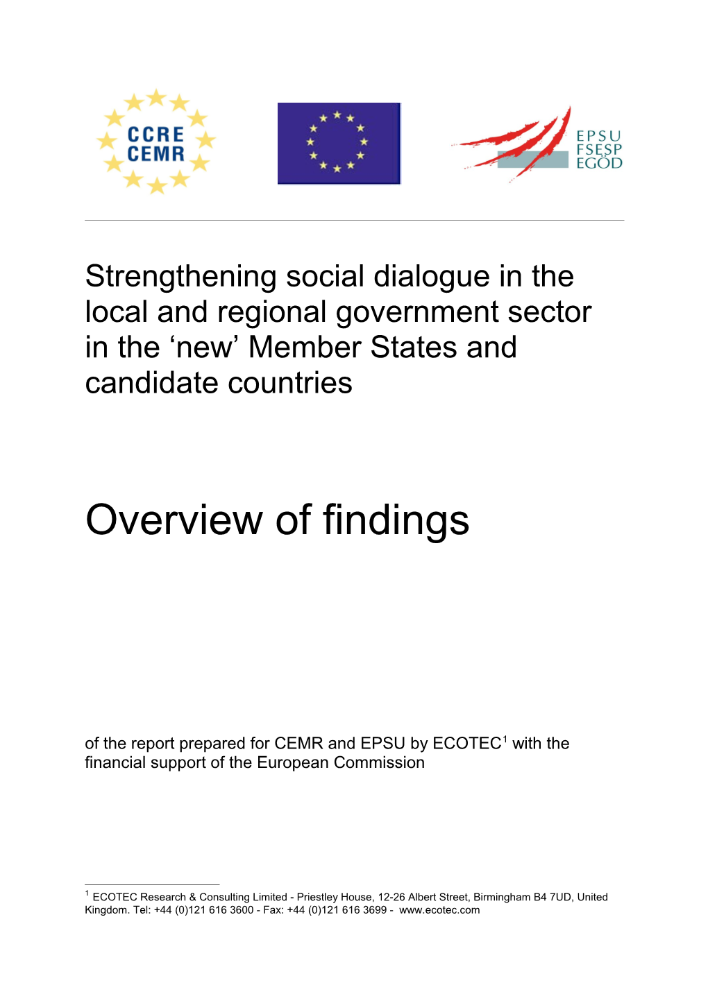 Strengthening Social Dialogue in the Local and Regional Government Sector in the New Member