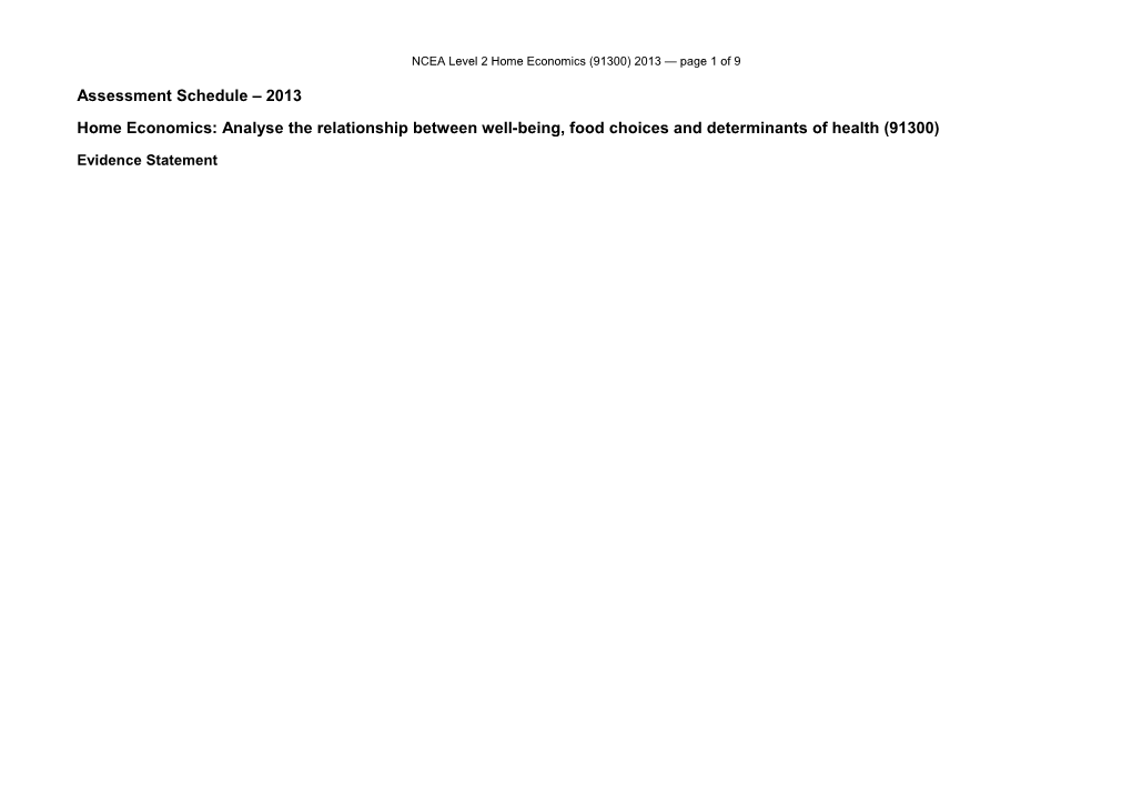 NCEA Level 2 Home Economics (91300) 2013 Assessment Schedule