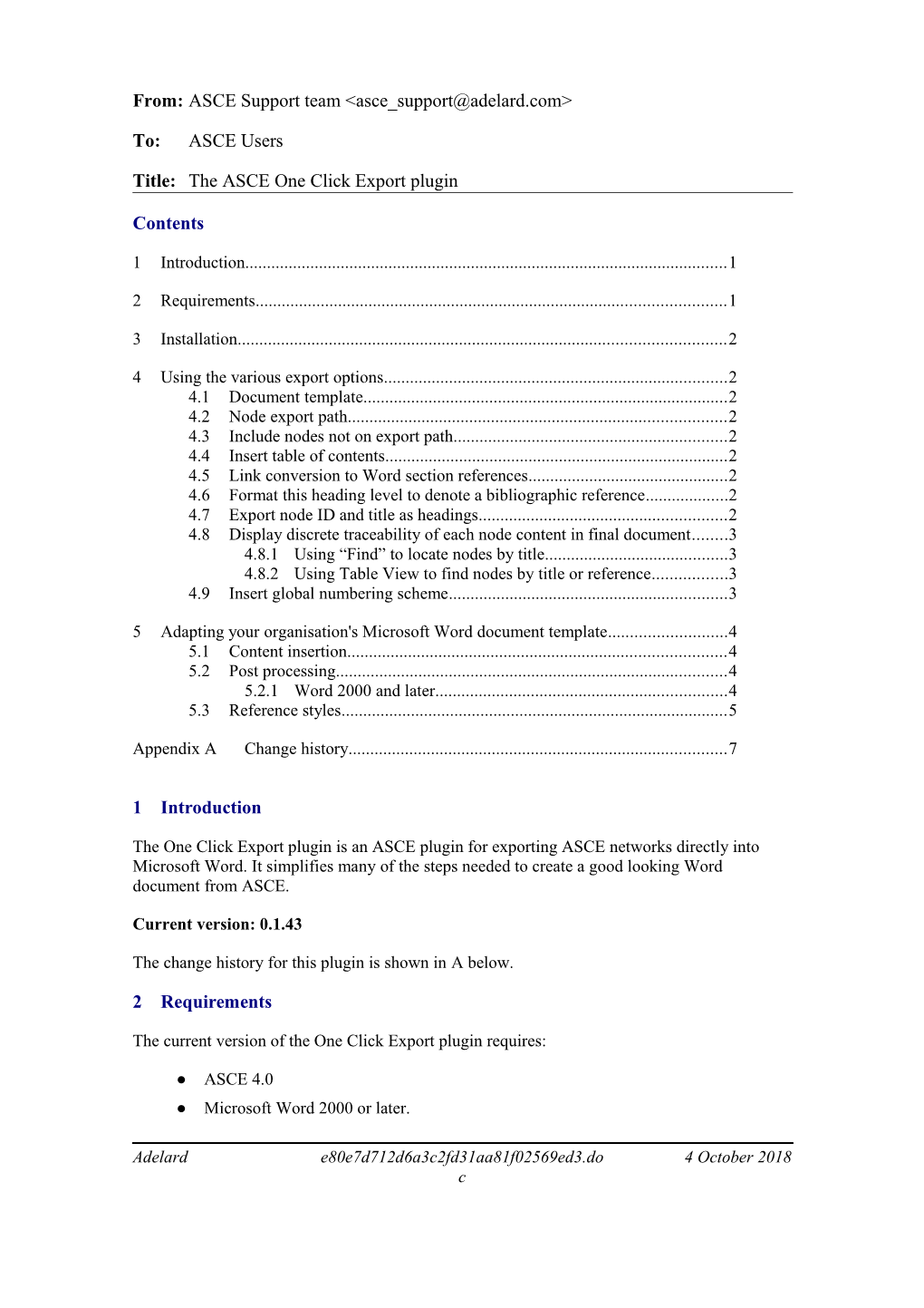 The ASCE One Click Export Plugin