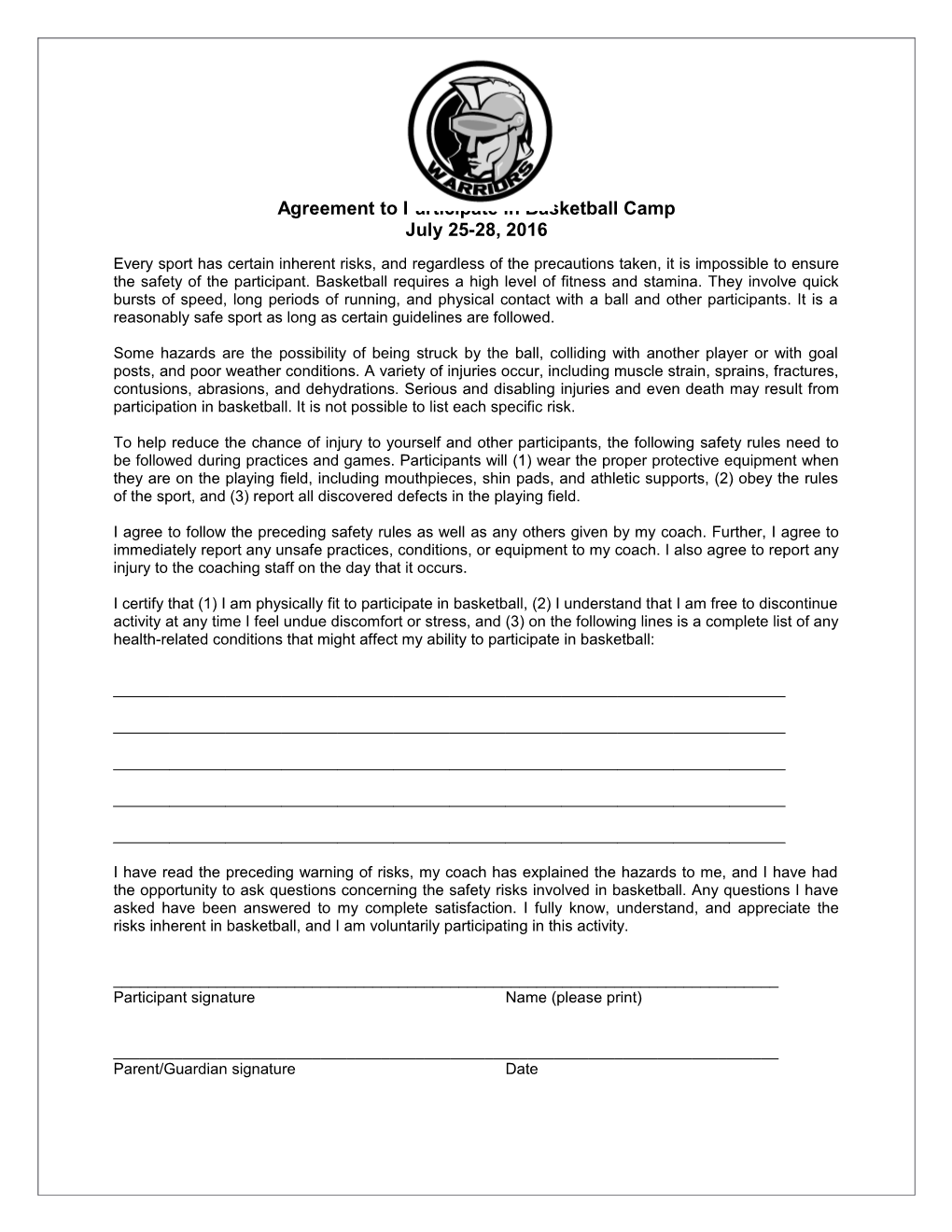 Sample Agreement to Participate Form
