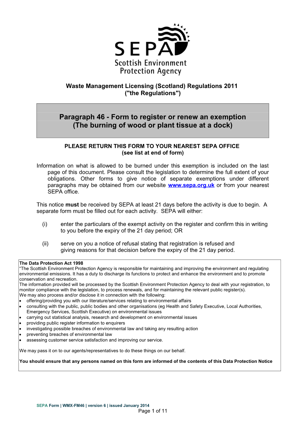 Registration of Exempt Activities Under Regulations 17/18