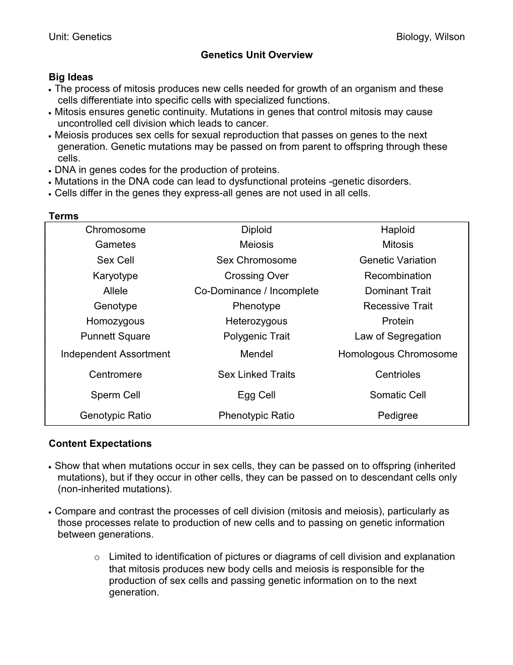 Genetics Unit Overview