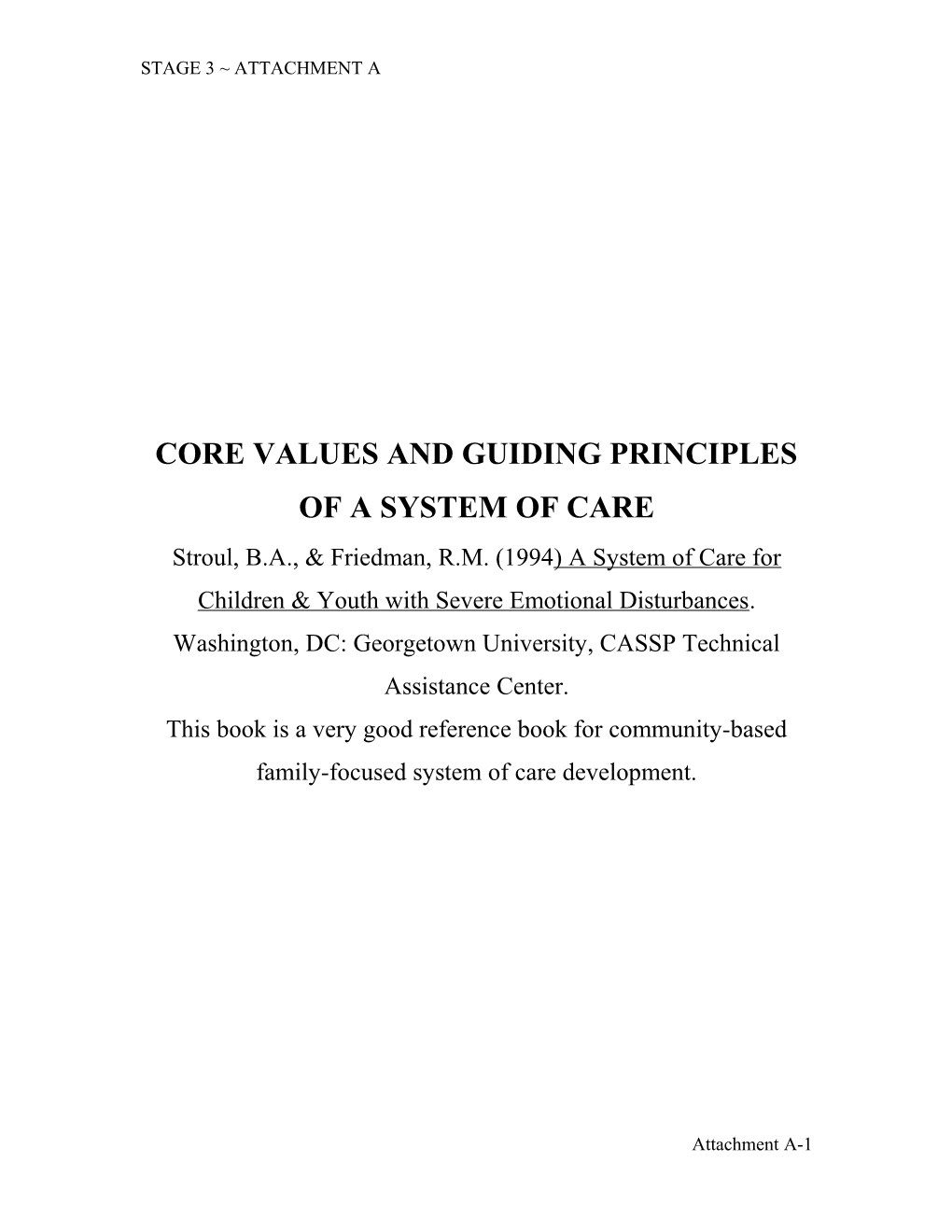 Core Values and Guiding Principles of a System of Care