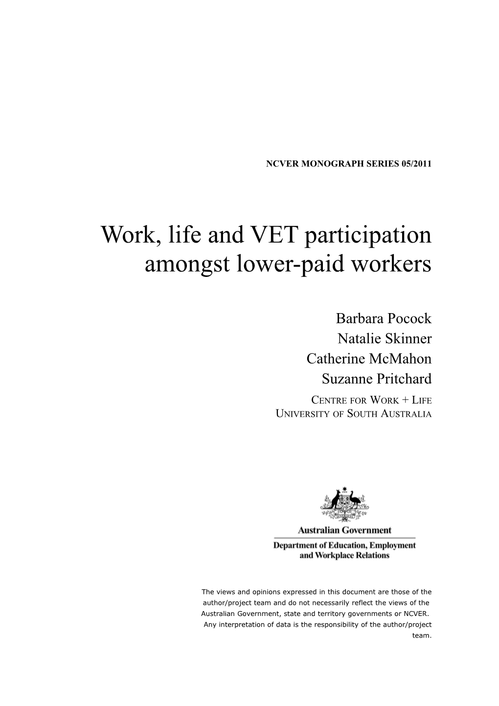 Work, Life and VET Participation Amongst Lower-Paid Workers