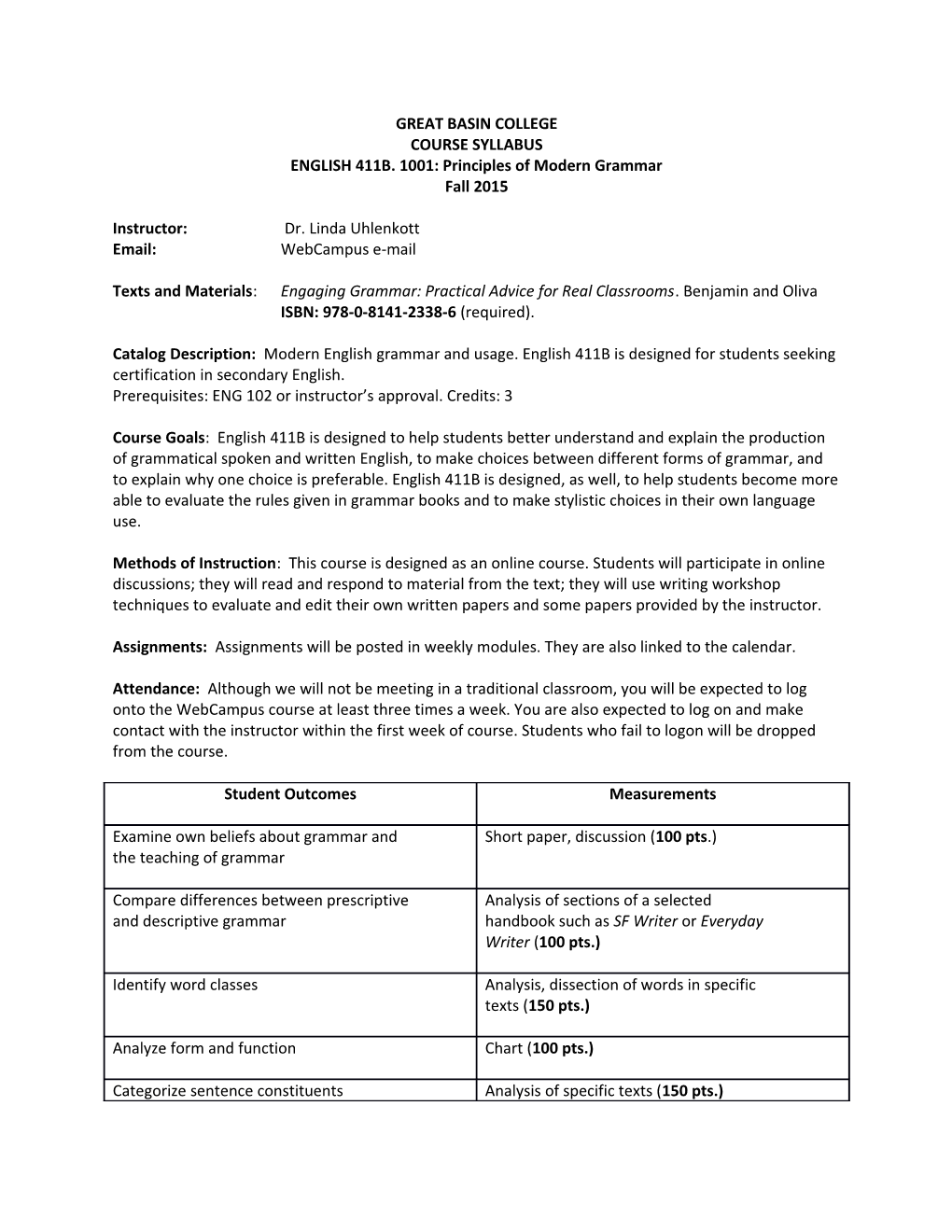 ENGLISH 411B. 1001: Principles of Modern Grammar