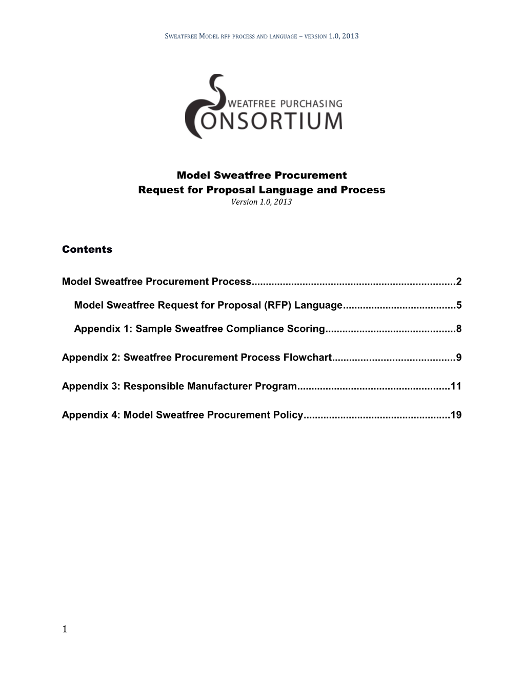 Sweatfree Model Rfp Process and Language Version 1.0, 2013