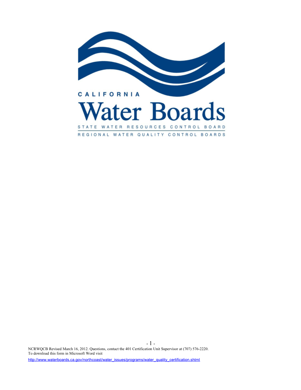 Application for 401 Water Quality Certification