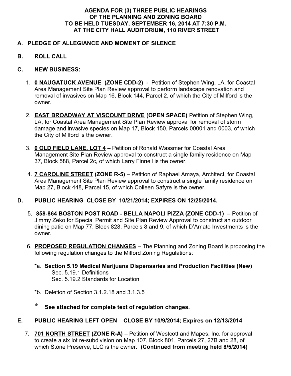 Agenda for (3) Three Public Hearings