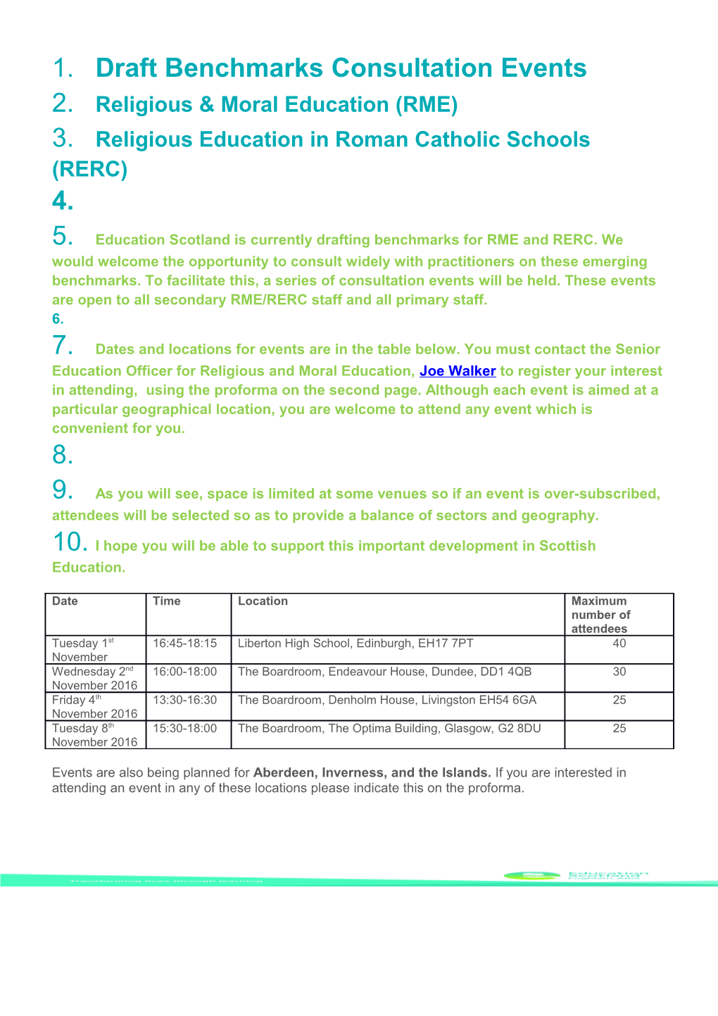 Draft Benchmarks Consultation Events