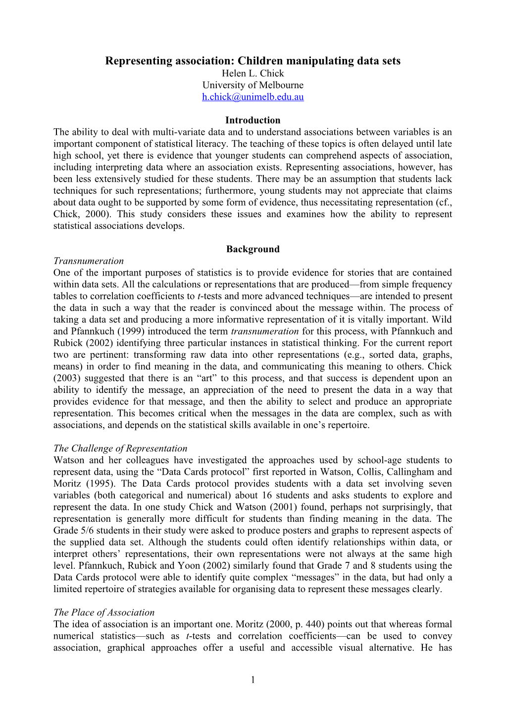 Representing Association: Children Manipulating Data Sets