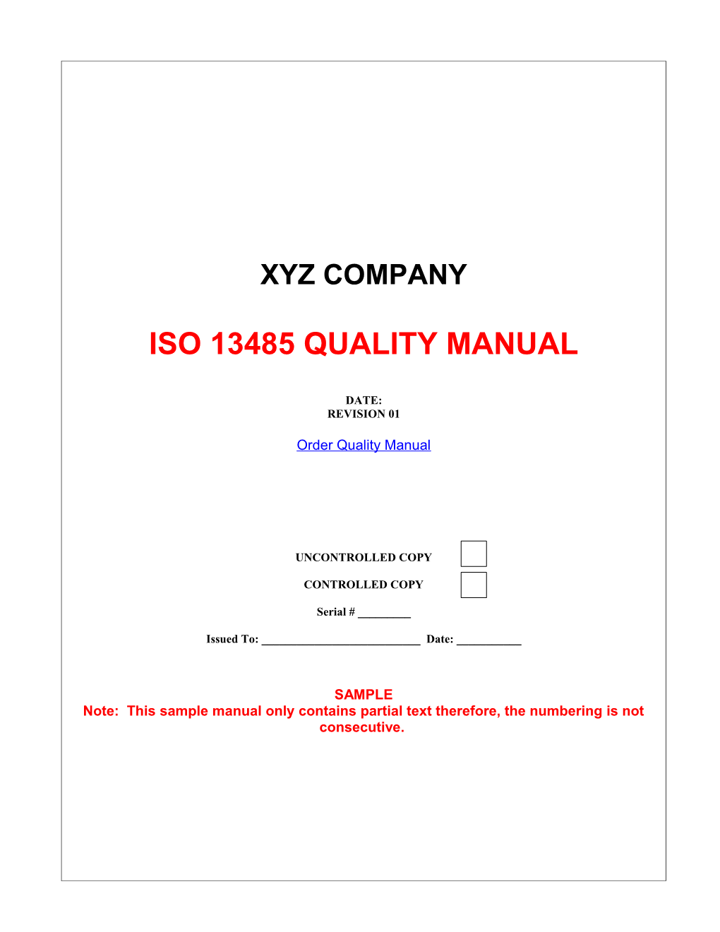 ISO 13485 Quality Manual