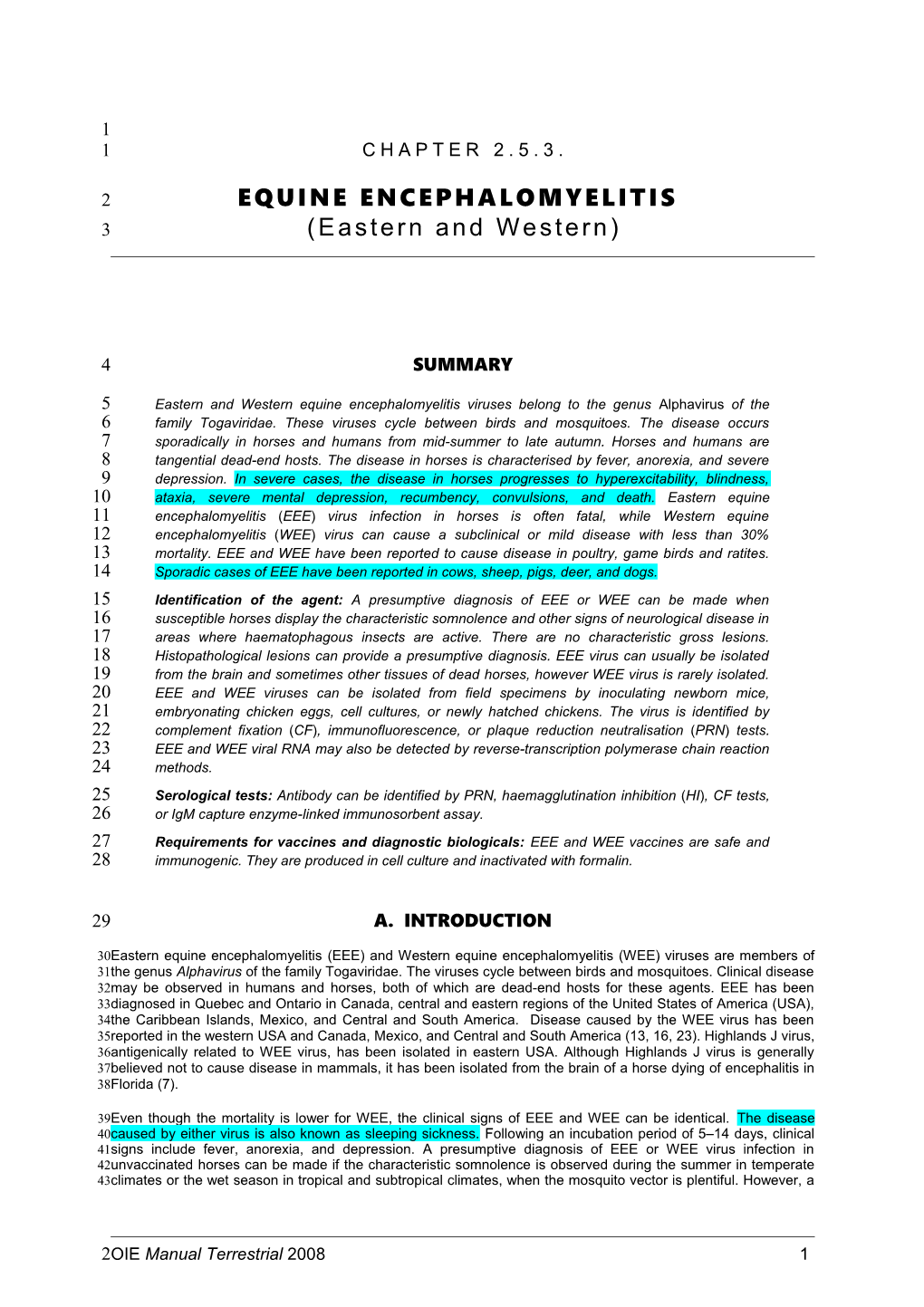 Chapter 2.5.3. Equine Encephalomyelitis (Eastern and Western )