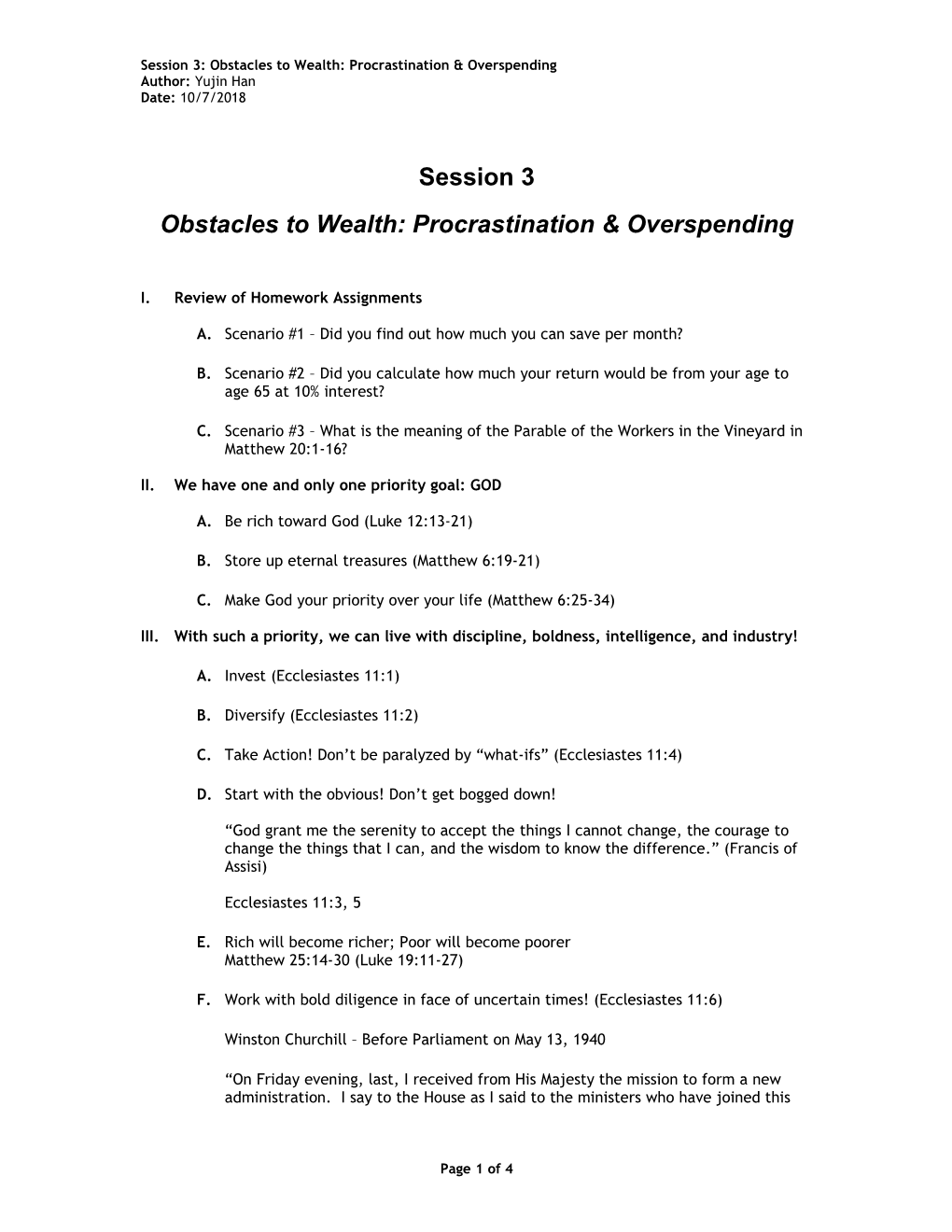 Session 3: Obstacles to Wealth: Procrastination & Overspending Author: Yujin Han