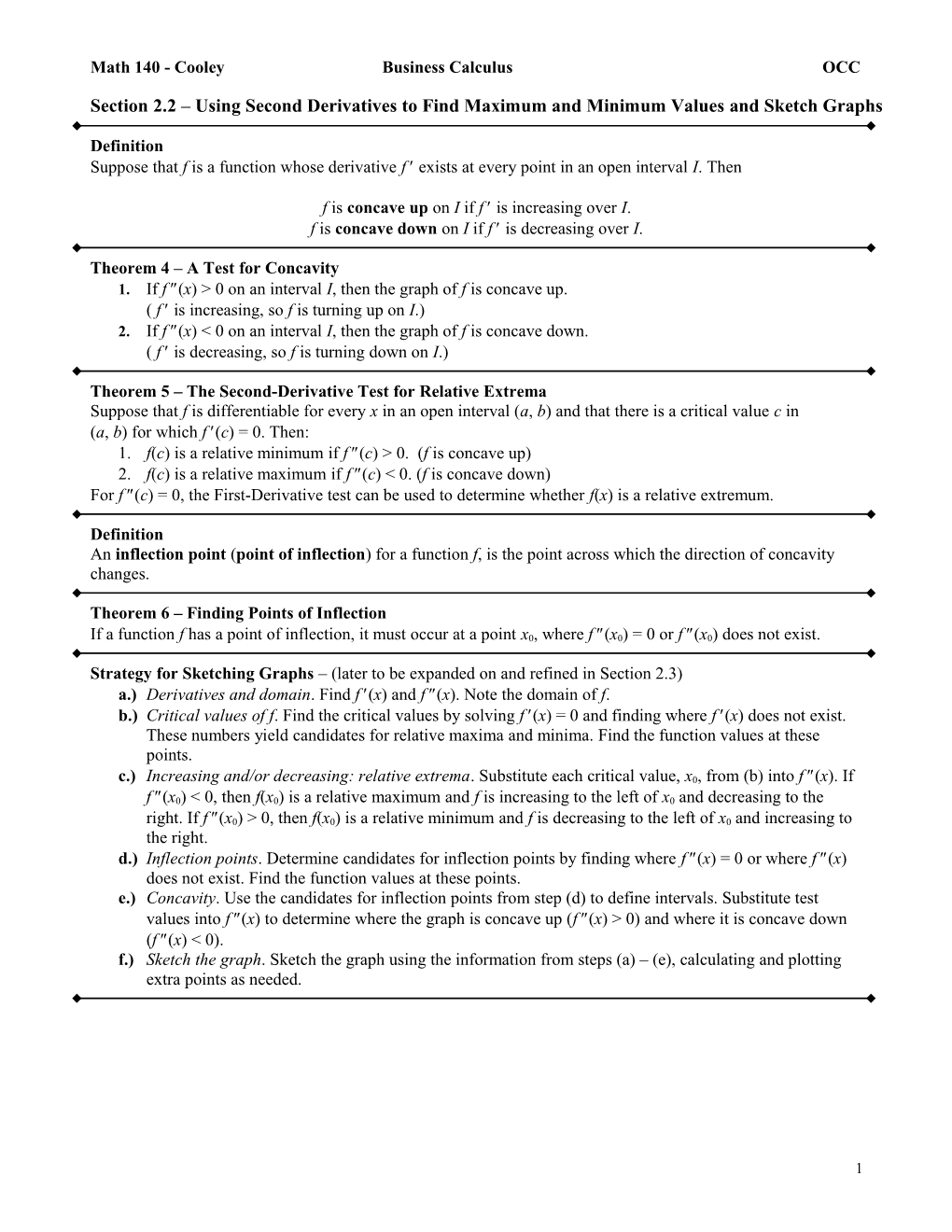 Math 140 - Cooleybusiness Calculus OCC