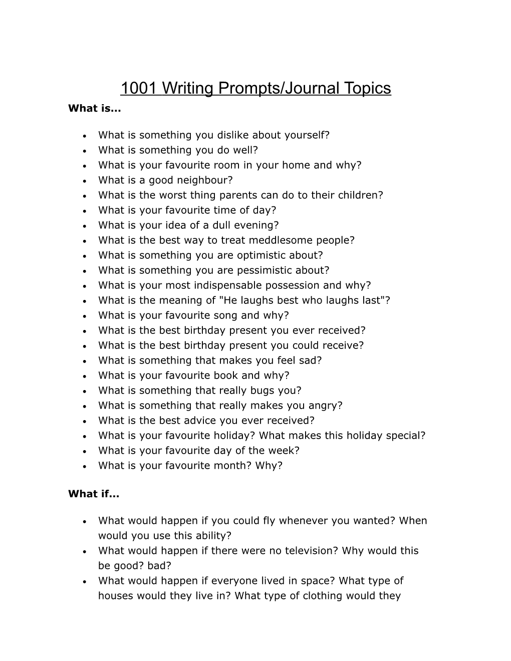 1001 Writing Prompts/Journal Topics