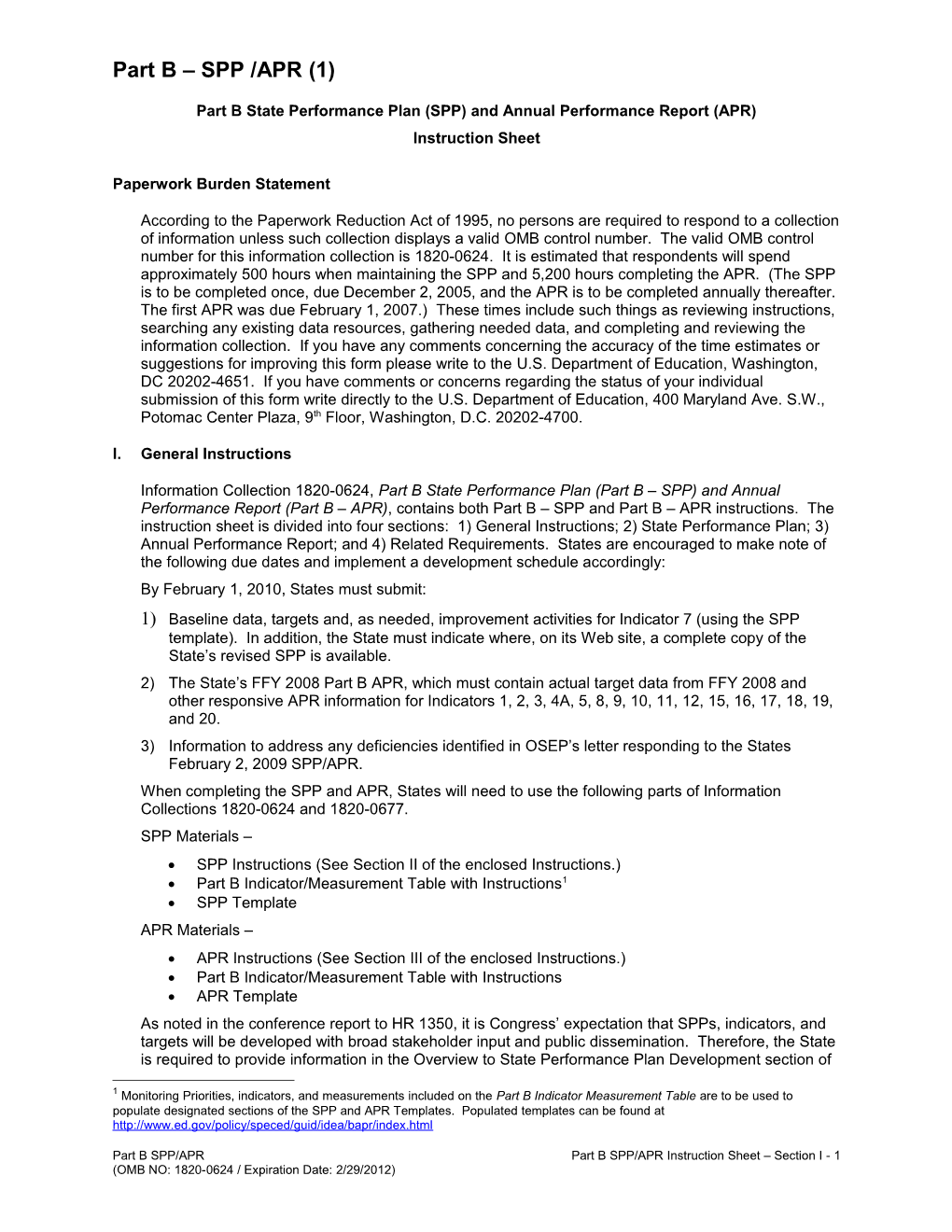 Part B State Performance Plan (SPP) for 2004-2011 (MS Word)