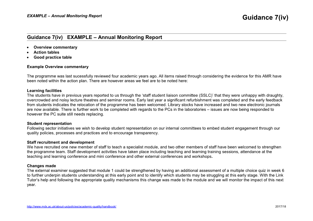 Guidance 7(Iv)EXAMPLE Annual Monitoring Report