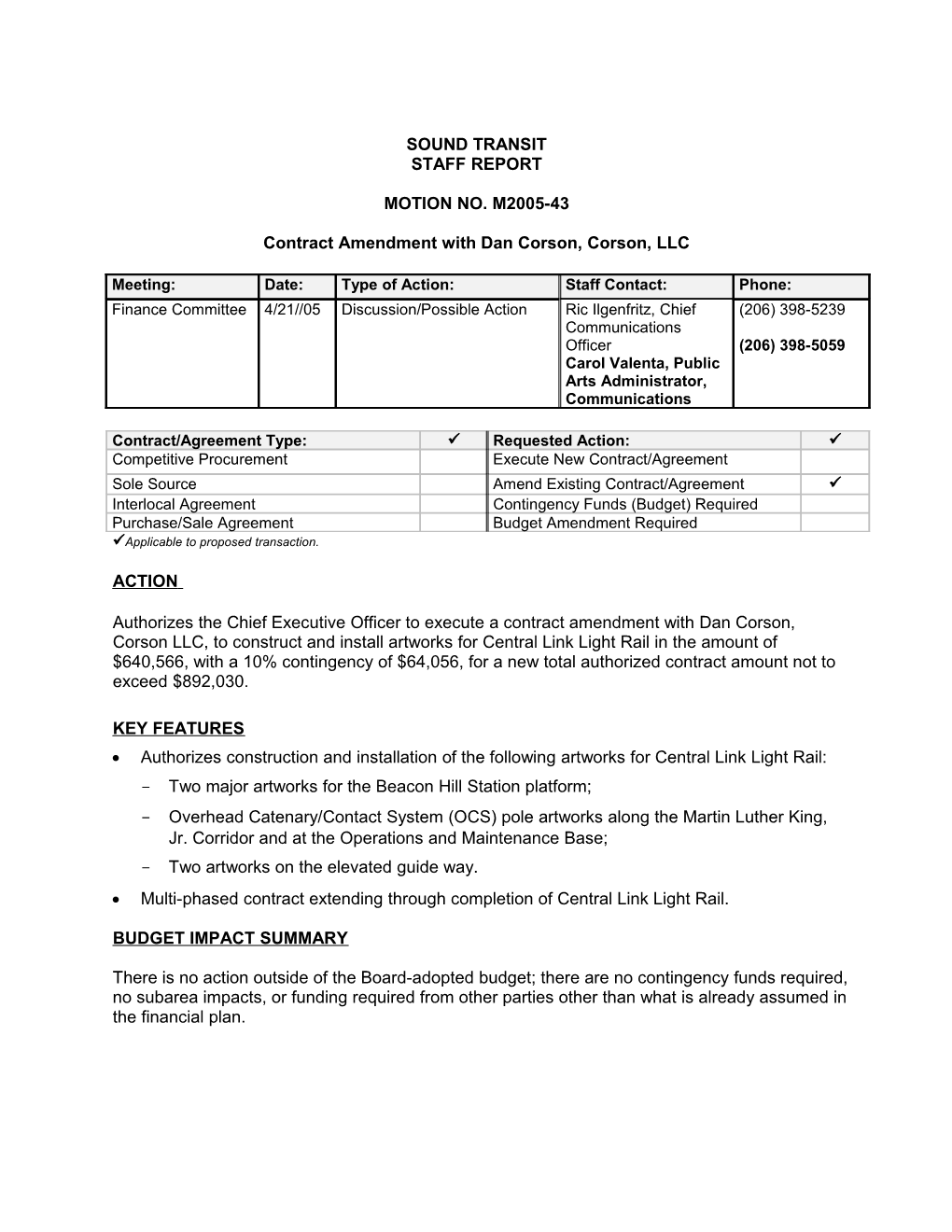 Contract Amendment with Dan Corson, Corson,LLC